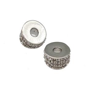 Copper Tube Spacer Beads Pave Zirconia Platinum Plated, approx 6.5mm [FN42775]