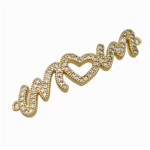Copper MOM Connector Pave Zirconia Heart Love Gold Plated, approx 10-40mm [FN42783]