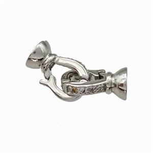 Copper Clasp Pave Zirconia Platinum Plated, approx 6-10mm, 4mm hole [FN42792]