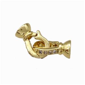 Copper Clasp Pave Zirconia Gold Plated, approx 6-10mm, 4mm hole [FN42793]