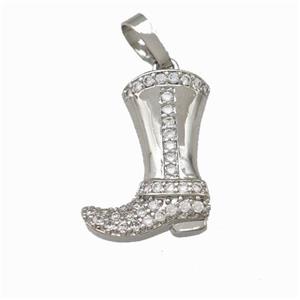 Cowboy Boots Charms Copper Shoe Pendant Pave Zirconia Platinum Plated, approx 13-17mm [FN42804]