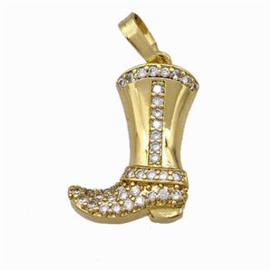 Cowboy Boots Charms Copper Shoe Pendant Pave Zirconia Gold Plated, approx 13-17mm [FN42805]