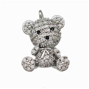 Copper Bear Pendant Pave Zirconia Platinum Plated, approx 12.5-16mm [FN42806]