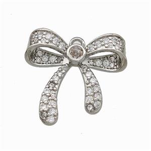 Copper Bow Pendant Micro Pave Zirconia Platinum Plated, approx 17-18mm [FN42808]