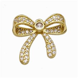Copper Bow Pendant Micro Pave Zirconia Gold Plated, approx 17-18mm [FN42809]