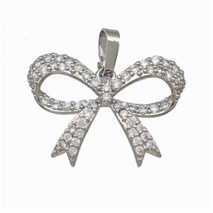 Copper Bow Pendant Micro Pave Zirconia Platinum Plated, approx 16-23mm [FN42810]