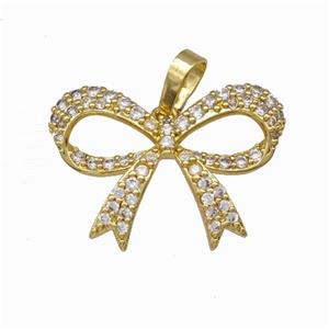 Copper Bow Pendant Micro Pave Zirconia Gold Plated, approx 16-23mm [FN42811]