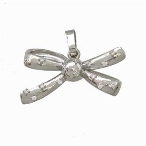 Copper Bow Pendant Micro Pave Zirconia Platinum Plated, approx 12-22mm [FN42812]
