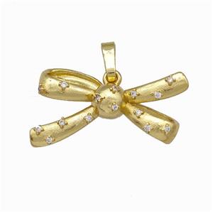 Copper Bow Pendant Micro Pave Zirconia Gold Plated, approx 12-22mm [FN42813]