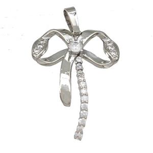 Copper Bow Pendant Micro Pave Zirconia Platinum Plated, approx 20-25mm [FN42814]