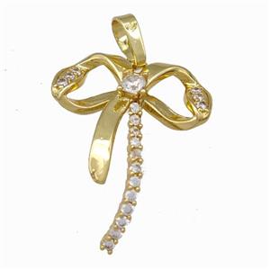 Copper Bow Pendant Micro Pave Zirconia Gold Plated, approx 20-25mm [FN42815]