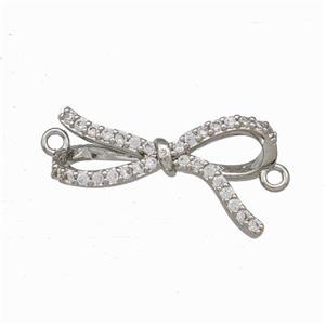 Copper Bow Connector Micro Pave Zirconia Platinum Plated, approx 10-21mm [FN42816]