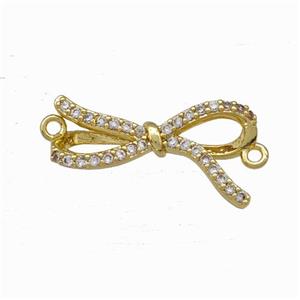 Copper Bow Connector Micro Pave Zirconia Gold Plated, approx 10-21mm [FN42817]