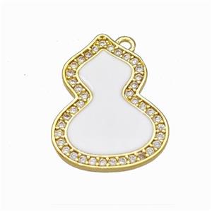 Copper Gourd Pendant Pave Zirconia White Enamel Gold Plated, approx 14.5-19mm [FN42818]