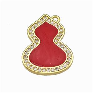 Copper Gourd Pendant Pave Zirconia Red Enamel Gold Plated, approx 14.5-19mm [FN42819]