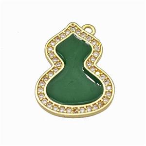 Copper Gourd Pendant Pave Zirconia Green Enamel Gold Plated, approx 14.5-19mm [FN42820]