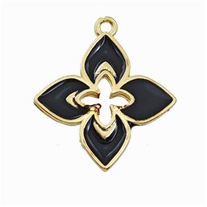 Copper Clover Pendant Black Enamel Cross Gold Plated, approx 20mm [FN42822]