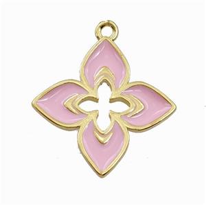 Copper Clover Pendant Pink Enamel Cross Gold Plated, approx 20mm [FN42823]