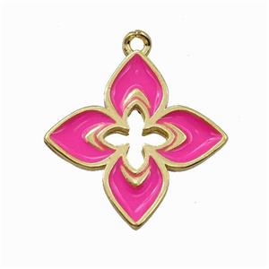 Copper Clover Pendant Hotpink Enamel Cross Gold Plated, approx 20mm [FN42825]
