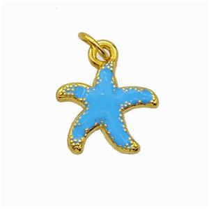 Copper Starfish Pendant Blue Enamel Gold Plated, approx 13.5mm [FN42827]
