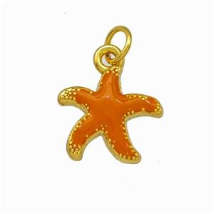 Copper Starfish Pendant Orange Enamel Gold Plated, approx 13.5mm [FN42828]