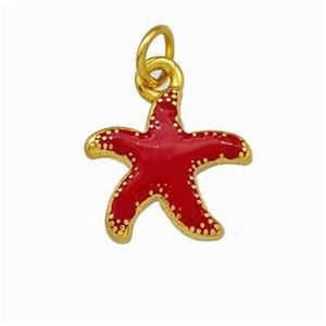 Copper Starfish Pendant Red Enamel Gold Plated, approx 13.5mm [FN42829]