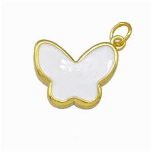 Copper Butterfly Pendant White Enamel Gold Plated, approx 13-16.5mm [FN42830]