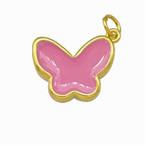 Copper Butterfly Pendant Pink Enamel Gold Plated, approx 13-16.5mm [FN42831]