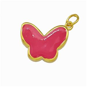 Copper Butterfly Pendant Red Enamel Gold Plated, approx 13-16.5mm [FN42832]