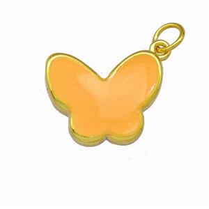 Copper Butterfly Pendant Orange Enamel Gold Plated, approx 13-16.5mm [FN42833]