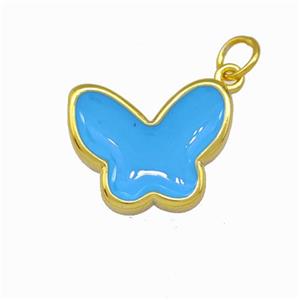 Copper Butterfly Pendant Skyblue Enamel Gold Plated, approx 13-16.5mm [FN42834]