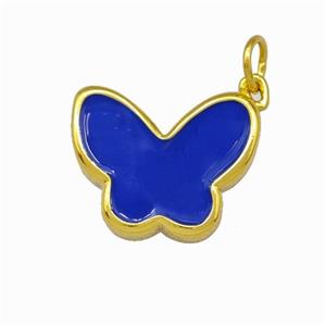 Copper Butterfly Pendant Royalblue Enamel Gold Plated, approx 13-16.5mm [FN42835]