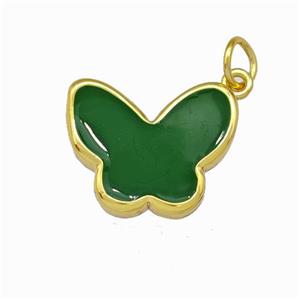 Copper Butterfly Pendant Green Enamel Gold Plated, approx 13-16.5mm [FN42836]