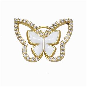 Copper Butterfly Pendant Pave Zirconia White Enamel Gold Plated, approx 15-19mm [FN42846]