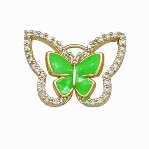 Copper Butterfly Pendant Pave Zirconia Green Enamel Gold Plated, approx 15-19mm [FN42850]