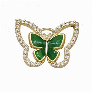 Copper Butterfly Pendant Pave Zirconia Green Enamel Gold Plated, approx 15-19mm [FN42851]