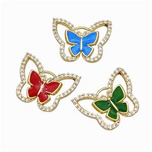 Copper Butterfly Pendant Pave Zirconia Enamel Gold Plated Mixed, approx 15-19mm [FN42852]
