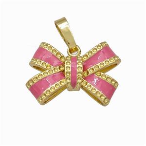 Copper Bow Pendant Pink Enamel Gold Plated, approx 12.5-17mm [FN42855]