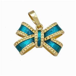 Copper Bow Pendant Teal Enamel Gold Plated, approx 12.5-17mm [FN42856]
