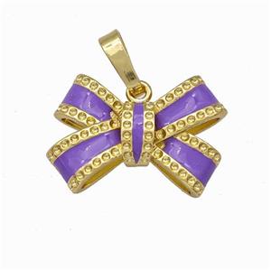 Copper Bow Pendant Lavender Enamel Gold Plated, approx 12.5-17mm [FN42857]