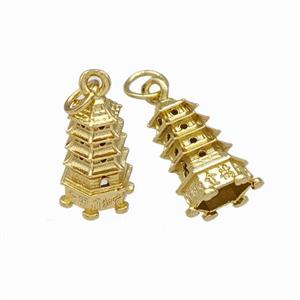 Tower Charms Copper Pendant Gold Plated, approx 8-14mm [FN42859]