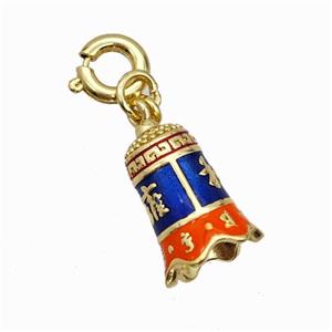 Copper Bell Pendant Blue Red Painted Gold Plated, approx 8-13mm, 6mm [FN42862]