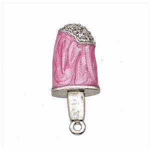 Ice Cream Charms Copper Pendant Pave Zirconia Pink Painted Platinum Plated, approx 8.5-19mm [FN42863]