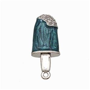 Ice Cream Charms Copper Pendant Pave Zirconia DarkGreen Painted Platinum Plated, approx 8.5-19mm [FN42864]