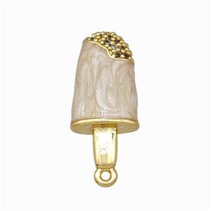 Ice Cream Charms Copper Pendant Pave Zirconia White Painted Gold Plated, approx 8.5-19mm [FN42865]