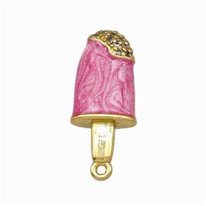 Ice Cream Charms Copper Pendant Pave Zirconia Pink Painted Gold Plated, approx 8.5-19mm [FN42866]