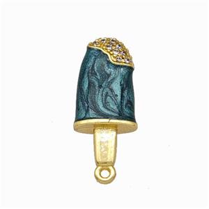 Ice Cream Charms Copper Pendant Pave Zirconia Darkgreen Painted Gold Plated, approx 8.5-19mm [FN42867]
