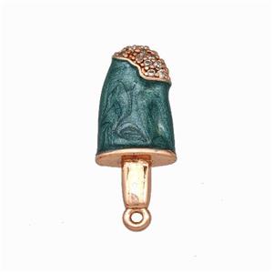 Ice Cream Charms Copper Pendant Pave Zirconia Darkgreen Painted Rose Gold, approx 8.5-19mm [FN42868]