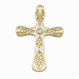 Copper Cross Pendant Pave Zirconia White Enamel Gold Plated, approx 21-28mm [FN42869]