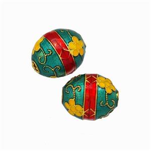 Copper Barrel Beads Green Yellow Painted Gold Plated, approx 9-11mm [FN42877]